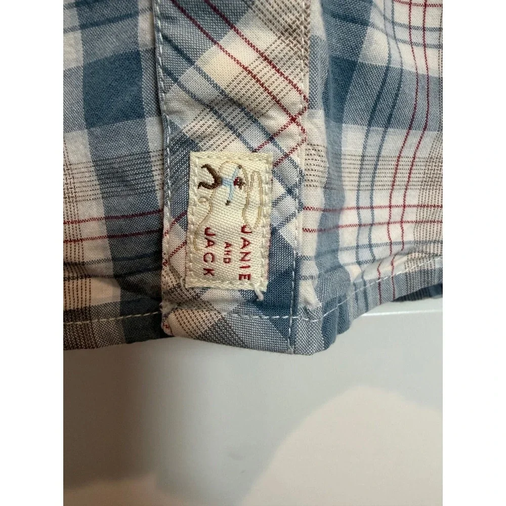 31.Janie and Jack Boys Blue Plaid Western Snap Button Down Shirt 4T Cotton